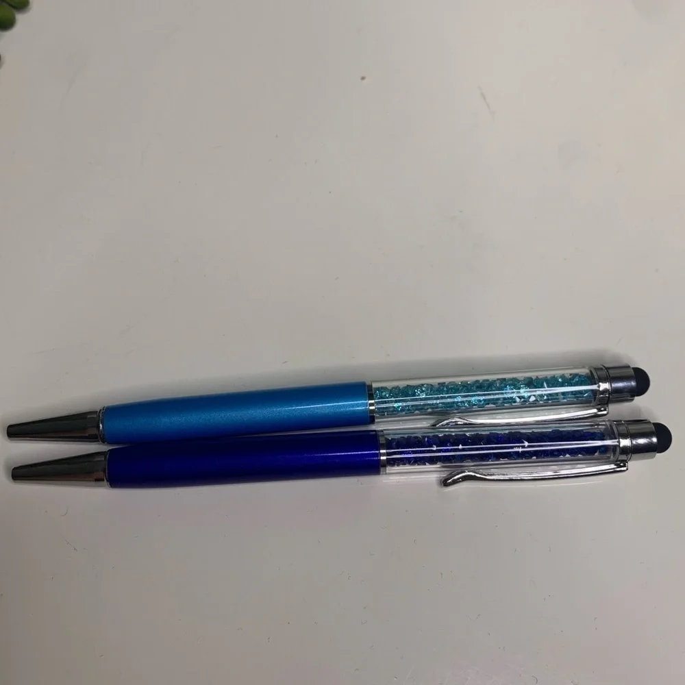 Two New Crystal filled stylus clip on pens black